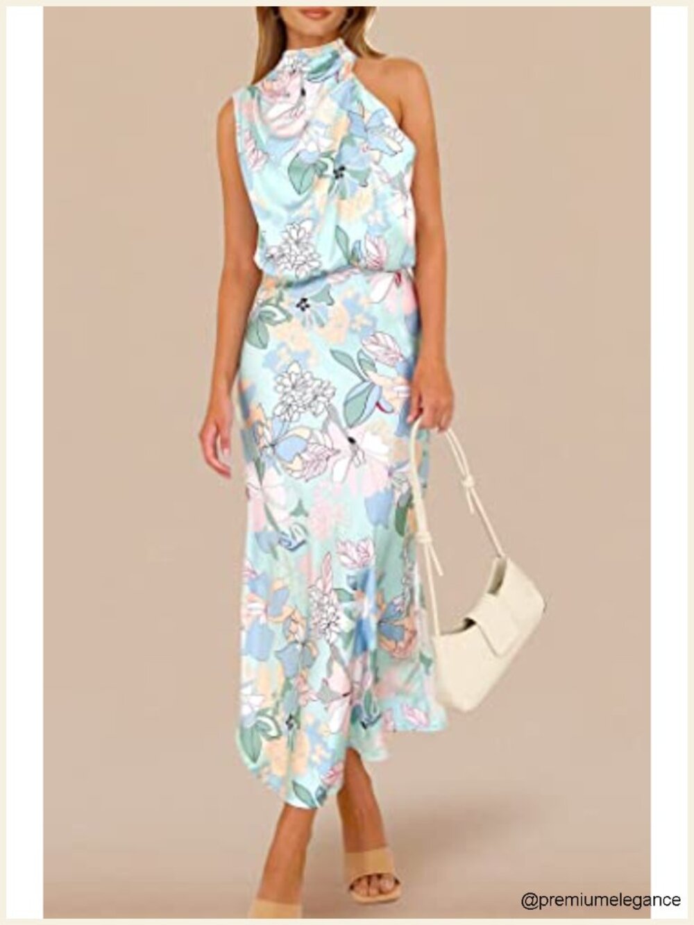 Satin Sleeveless Mock Neck Maxi Cocktail Dress - Picture 5 of 6